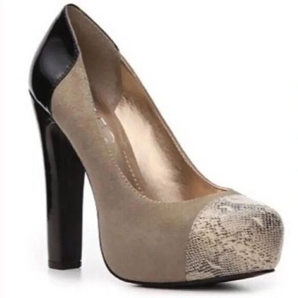BCBG Paris Judd Taupe Colorblock Platform Stacked Heels Size 7 - Picture 1 of 11